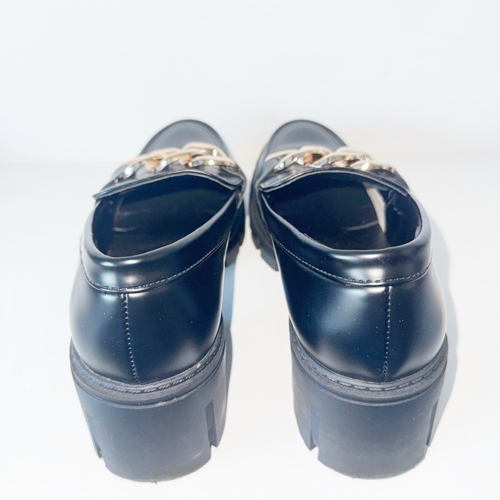 TINSTREE Platform Black Loafers Chain Sz 7 Chunky Heel Slip On Round Toe Shoes - Picture 11 of 14